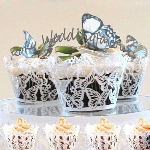 Free Shipping 100PCS Butterfly Theme Butterfly Cupcake Wrapper Laser Cut Wedding Shower Cupcake Wrapper W/ quality pearl paper