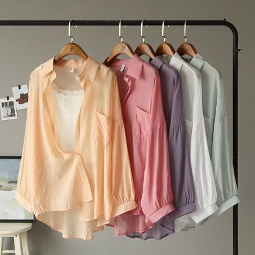 Women Loose Blouse Thin and Light Breathable Translucent Cotton Fabric Shirt Big Size Casual Style Female Leisure Tops Clothing