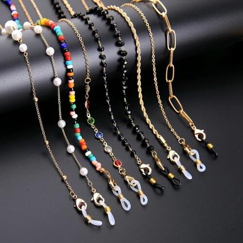 Fashion Sunglasses Masking Chains for Women Gril Arylic Vintage Metal Pearl Crystal Bead Heart Glasses Chains Glass Lanyard