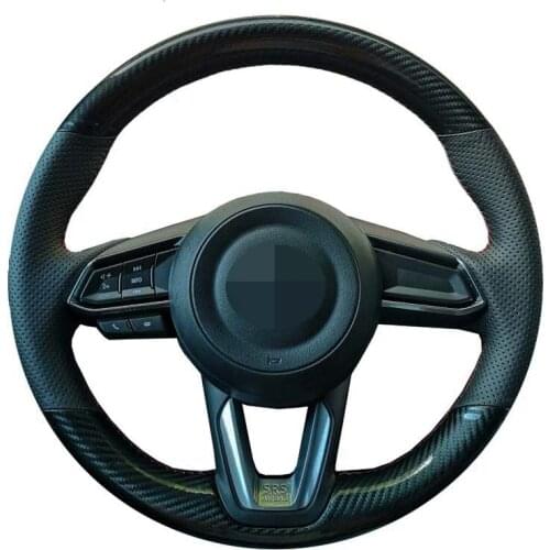 Car Steering Wheel Covers Hand-Stitched Black Leather Carbon Fiber Leather For Mazda CX-3 CX3 CX-5 CX5 2017 2018 Mazda 6 CX-9