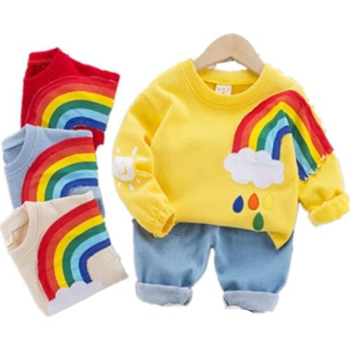 Autumn Winter Children Boys Girls Clothing Cotton Long Sleeve Cute Rainbow Suit Sets Baby Clothes Tracksuit Baby T-Shirt Pants