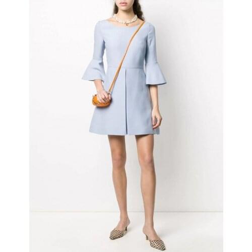 Elegant Lady Dress 2020 New Arrival Summer Sky Blue Womens Dresses Fashion Flare Sleeve Big O neck A Word Mini Dress Vestidos