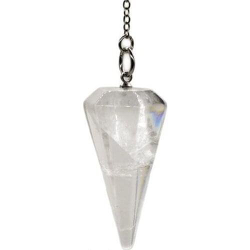 KFT Natural Healing Rock Crystal Quartz Hexagon Pyramid Stone Beads Pendulum Reiki Chakra Pendant Amulet Jewelry For Women Men