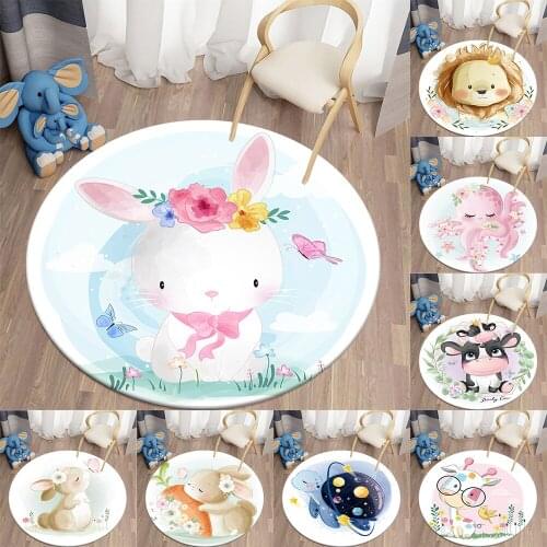 Cartoon Round Carpet for Living Room Animal Printed Round Area Rugs Parlor Bedroom Floor Mat Anti-slip Childrens Rugs