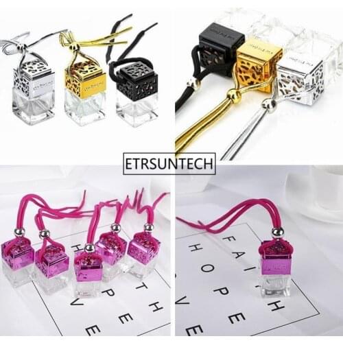 Cube perfume bottle Car Hanging Perfume Rearview Ornament Air Freshener For Essential Oils Empty Glass Bottle 8ML F1823