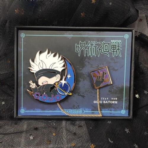 Anime Jujutsu Kaisen Gojo Satoru Metal Chain Badge Bedge Button Brooch Pin Collection Medal Fashion Costume Souvenir Toy Cosplay