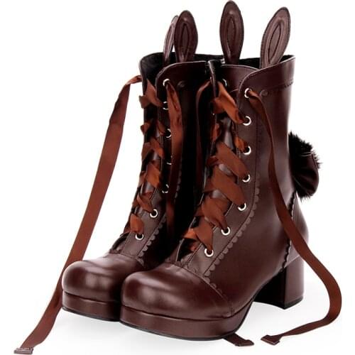 Fashion Winter Women High Heels Platform Lolita Boot Anime Zip Rabbit Ears Student Female Muffin Boots Cosplay Shoes Handmade