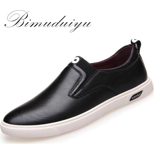 BIMUDUIYU Brand Spring 2019 New Mens Casual Shoes Slip-on Korean PU Leather Flat Breathable Shoes Trend Convenience Of Leisure