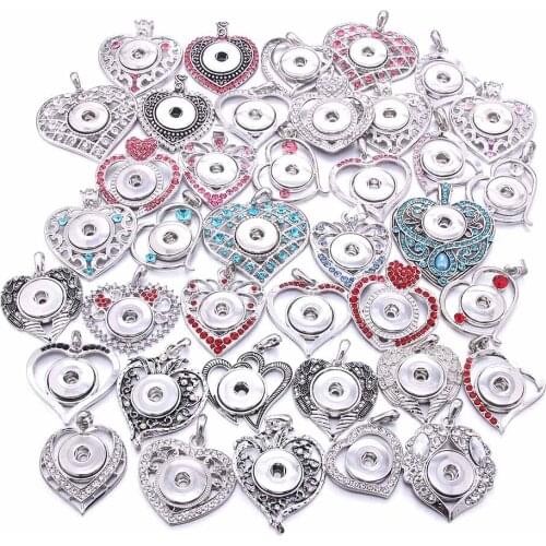 New Snap Button Jewelry Necklaces Rhinestone Crystal Heart Round Snap Necklace Fit DIY 20MM 18mm Snap Buttons Pendant Necklaces