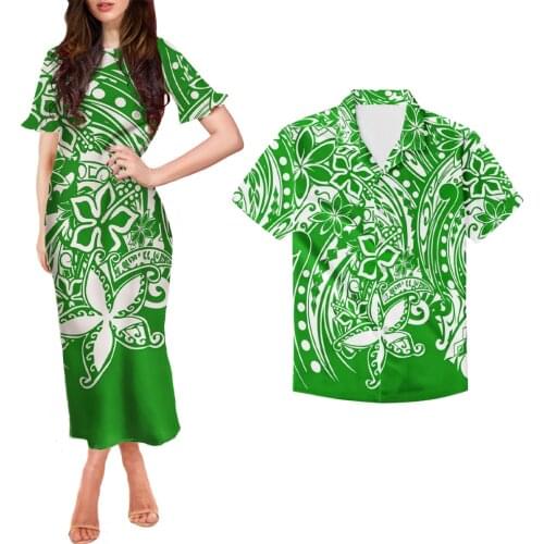 New Design Two Piece Set Couple Clothing Mens Shirt Plus Womens Party Maxi Dress Polynesian Tribal Style Couple Dress Clothing