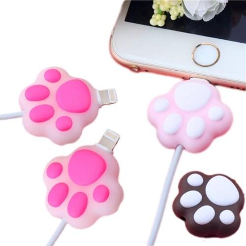 2PCS Cartoon Cat Paws Cable bite protector Cute organizer winder Cable Holder for iphoneXS 8Plus cable Mobile phone accessories
