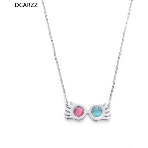 Luna Lovegood Glasses Pendant Opal Silver Plated Necklace Women Cosplay Costume Christmas Gift Vintage Movie Jewelry Wholesale