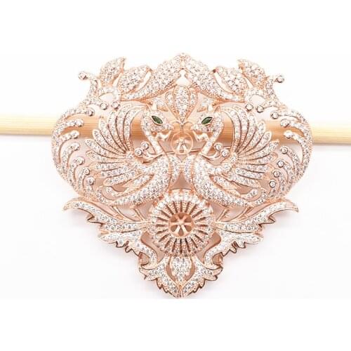 18k white gold plated CZ micro pave Double phoenix charm Brooch Base and connector for necklace