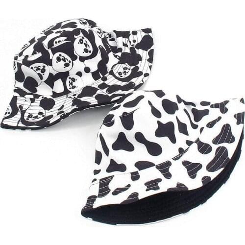 Cow Pattern Printing Cotton Bucket Hat Fisherman Hat Outdoor Travel Hat Sun Cap Hats for Men and Women 202
