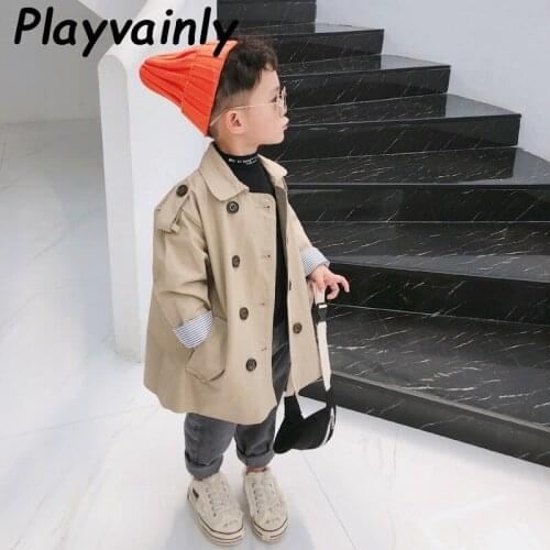 Children Trench Coat 2020 Autumn Baby Boys Girls Khaki Casual Coat Single-breasted Loose Dust Coat Boy Girl Clothes E6606