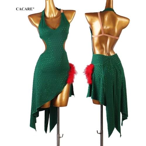 Sexy Latin Dance Dress Women Latina Salsa Latin Dance Competition Dresses Fringe CHEAP Customize D0849 Split Hem Backless