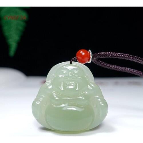 CYNSFJA New Real Certified Natural Hetian Jade Nephrite Lucky Buddha Jade Pendant Green High Quality Hand Carved Best Gifts