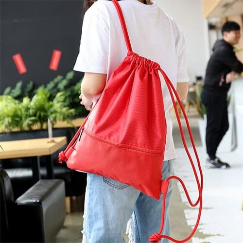 Portable Women Men Drawstring Backpack Large Capacity Shoulders Bag Travel Casual shoes clothes storage bag Girls Nylon Zipper