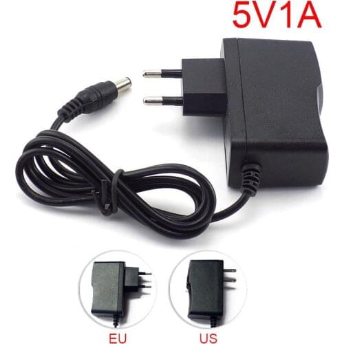 AC to DC 5V 1A 1000mA Power Adapter supply charger EU Plug 100V-240V Converter adapter 5.5x 2.1mm for LED Strip CCTV Camera L19