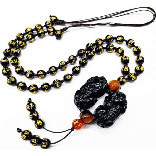 SHIYM Drop Ship Obsidian Twin PIXIU Pendant Mens Necklace Pendant Womens Jewelry With Chain Black Jade Jewelry