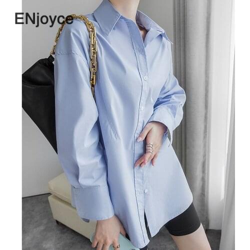 Vintage Long Sleeve Solid White Shirts Oversize Fashion Korean Casual Clothing Ladies Blouses Shirt Tops Women Spring Summer