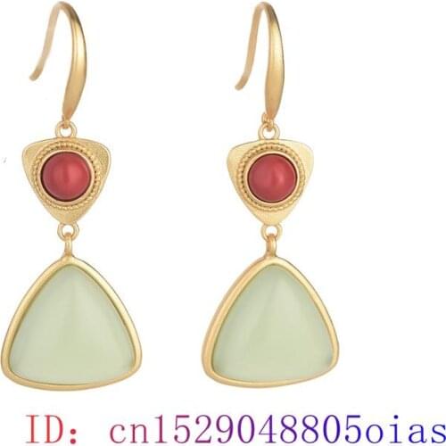 Green Jade Earrings Gifts Crystal Jewelry Fashion Charm Amulet Zircon Gemstone Natural Chalcedony 925 Silver Women