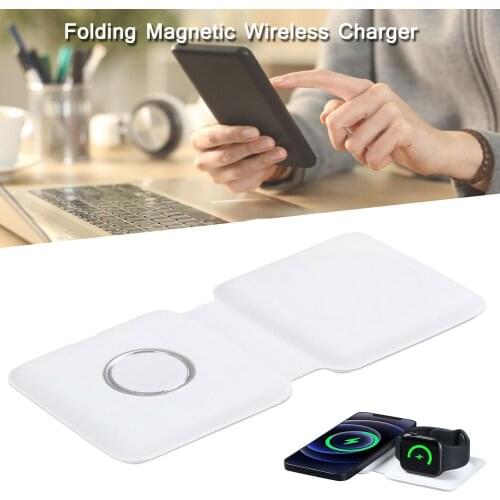2 In 1 Folding Magnetic Wireless Charger Charging Pad For IPhone12 For Iwatch Dual 15W Magnetic Fast Charging Accessories