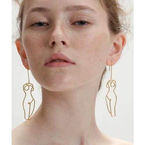 Cool Brief Style Gold Tone Figure Long Dangle Earrings For Women Van Gogh Original Hot Body Drop Earrings Jewlery Earrings 2019