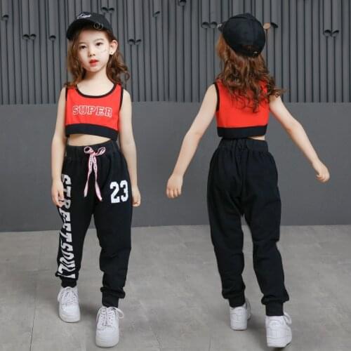 Girls Hip Hop Dance Clothes Casual Sport Crop Top Kids Ballroom Costumes Pants Party Stage Dancing Show Clothing Street Wear