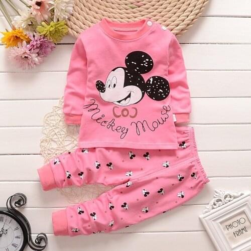 New 2020 Kids Boys Cotton Pajama Sets Disney Mickey O-neck T-shirt Tops + Pants Baby Girls Autumn Winter Sleeping Clothes 2pcs