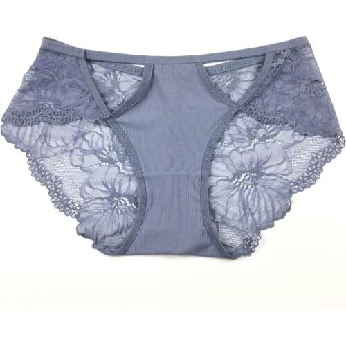 Spring and Summer New Style Japanese Girl Underwear Breathable Non-trace Ice Silk Lace Hollow Hip Breathing Cotton Crotch
