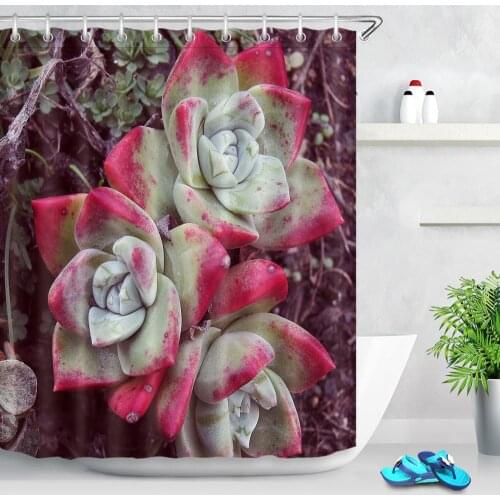 Purple Flower 3D Succulent Plants Shower Curtain For Bathroom Cloth Fabric Waterproof Floral Scenery Bath Curtain With Hooks