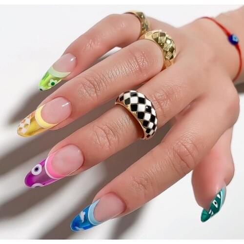 New INS Gold-plated Black White Geometry Ring for Women Y2K Jewelry 90s Aesthetic Vintage Charm Goth Ring 00s Style Friends Gift