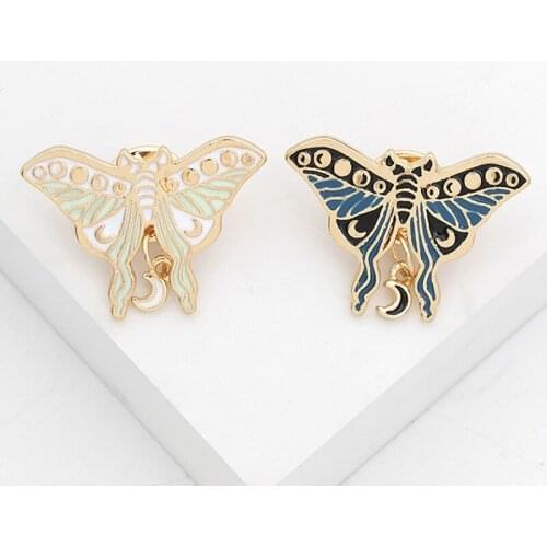 1pc Moth Butterfly Enamel Pins Custom Moon Phase Brooch Bag Clothes Lapel Pin Gothic Badge Brooch Jewelry Gift for Kids Friends