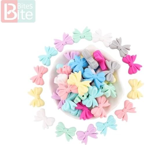 Bite bites 10pc Baby Teether Mini Silicone Bow Small Tie Food Grade Teether DIY Beads 2cm Rosette BPA Free Silicone Bead Kid Toy