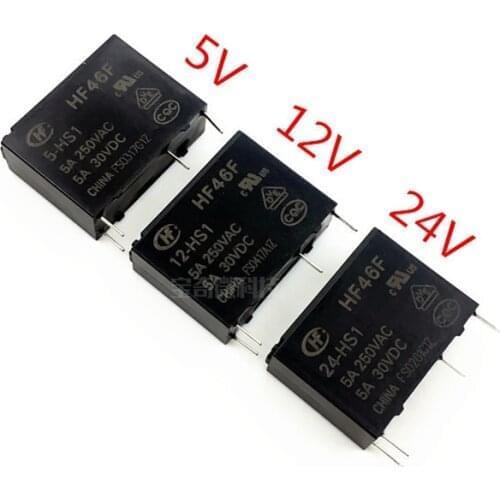 10PCS HF46F Relays 5A 4Pin HF46F-5-HS1 HF46F-12-HS1 HF46F-24-HS1 Power Relay A Normally Open 5 12 24 VDC 5A 250VAC