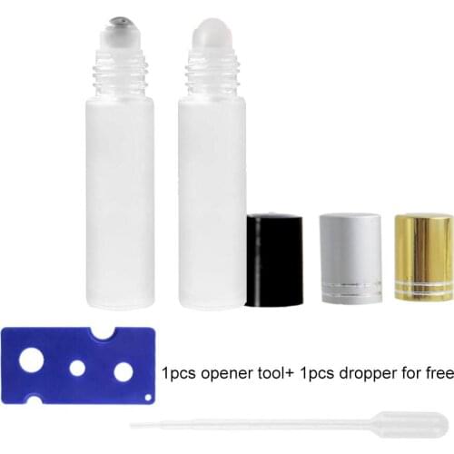 12pcs/lot 10ml Roller Bottles for Essential Oils Frost Glass Roll on Bottles with Glass/Stainless Steel Roller Balls
