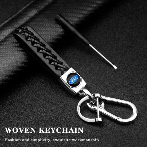 2Pcs Car Braided Rope Leather Keychain Fashion New Car Decoration for Ford Fiesta EcoSport Escort Focus 1 2 3 Auto Accessories