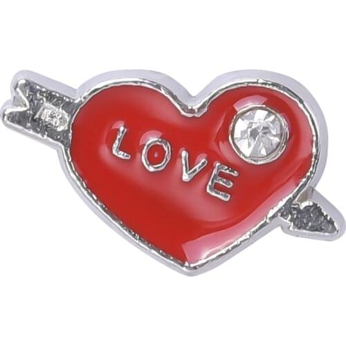 F143 Red Love Heart 8*14mm Crystal Arrow Floating Locket Charms Fit Living Glass Locket Pendant