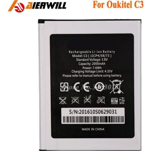 2000mAh For Oukitel C3 Battery Bateria Batterij Accumulator