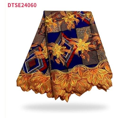 2021 High Quality African Wax Cloth Lace Fabric 5 Yards Nigeria Embroidered Wax Cloth Lace DTSE24060