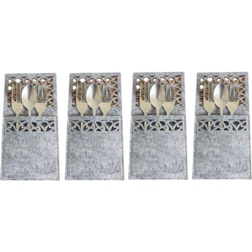 4pcs Gray Christmas Tableware Bags Cutlery Bags Decor Tableware Holder Bags