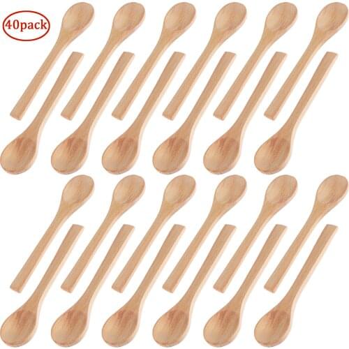 40Pcs Bamboo Jam Spoon Baby Honey Spoon Coffee Spoon Delicate Kitchen Using Condiment Small scoop 5.1*2.8 Inches Teaspoon