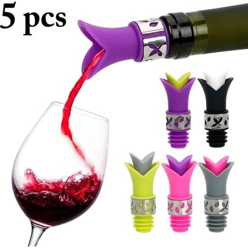 5pcs/set Wine Stopper Creative 2 In 1 Lily Shape Silicone Bottle Stopper Wine Pourer Bar Accessories party Supplies