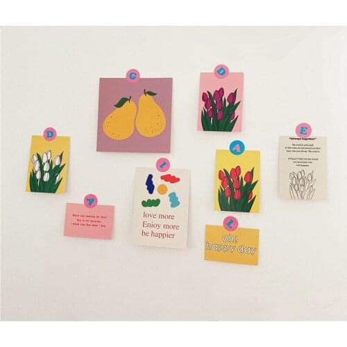 8 Sheets Ins Fruit Tulip Decoration Card Art Postcard Korean Simple Style Bookmarks Diy Background Wall Sticker Greeting Card