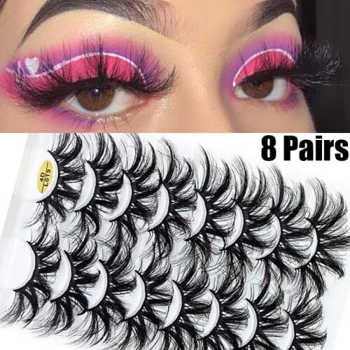 8 Pairs 4D False Eyelashes Set Long Volume Thick Dramatic Faux Mink Fake Eyelash Makeup Extension Tools Wispy Fluffy Lashes