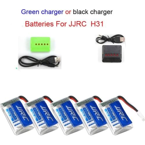 JJRC H31 Battery Spare Parts 3.7V 400 mAh 30C Li-Battery H31-011 JJRC H31 Battery 5PCS With 5in1 Charger Cable