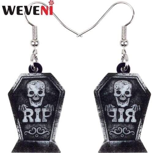 WEVENI Statement Acrylic Halloween Punk Skull Grave Tomb Earrings Drop Dangle Fashion Punk Jewelry For Women Girl Novelty Charms