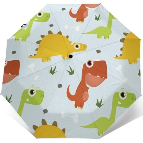 Automatic Umbrella Colorful Cute Dinosaur three-fold umbrella women men rain umbrella