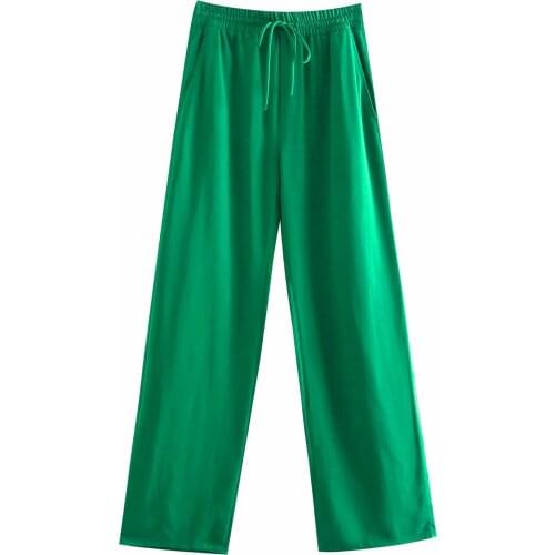 VUWWYV Za Women Pants Green Wide Leg Hight Waisted Pants Woman Casual 2021 Flowing Straight Y2K Pants Suits Summer Streetwear